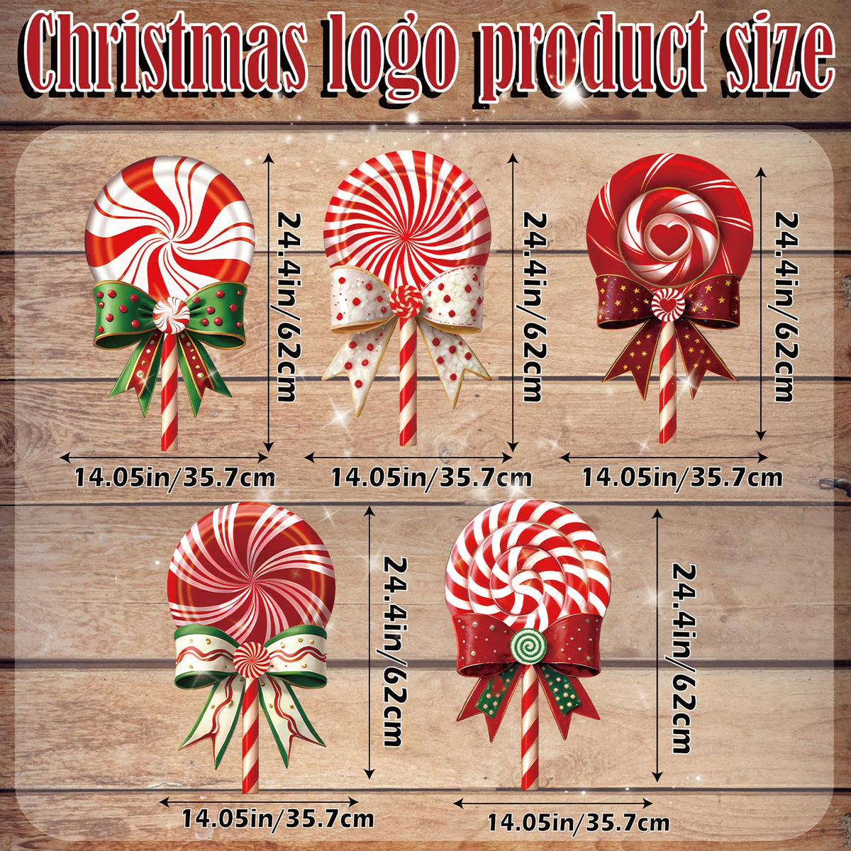 BoGlowHaven Outdoor Christmas Decorations Jumbo 24 Inch Lollipop Yard Signs 5ct with 20 Stakes 10 Fiberglass and 10 Metal Waterproof Holiday Christmas Decorations for and Garden Waterproof