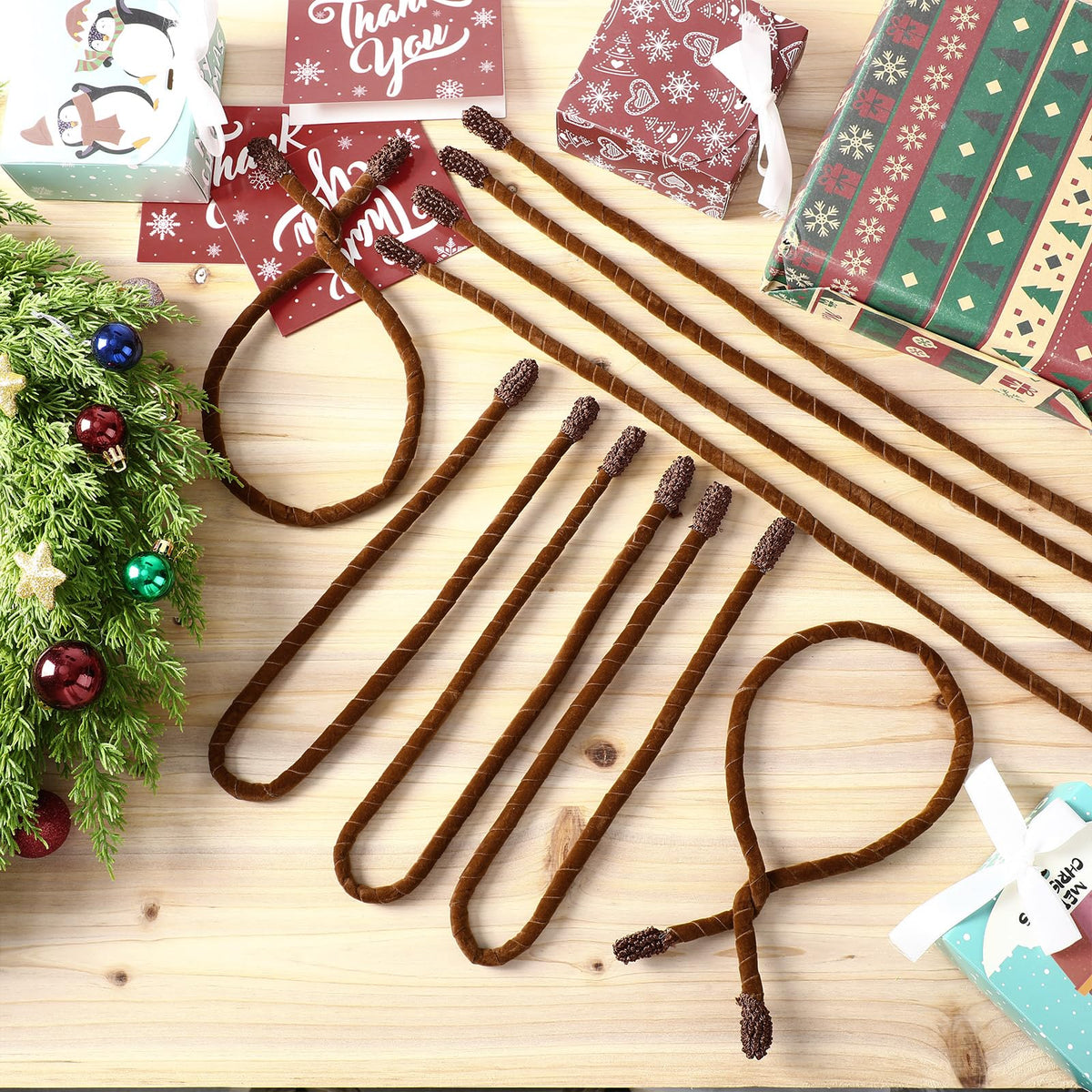 Zhengmy 16 Pcs 25 Inches Christmas Velvet Garland Ties Christmas Decorative Twist Ties for Banister Stairway Railing Reusable Flexible Twist for Xmas Home Decor Holiday Craft Wrapping(Brown)