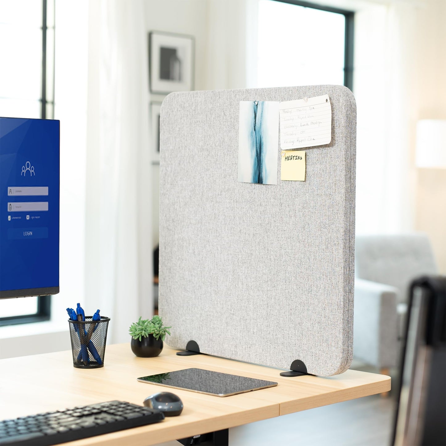 VIVO Gray Freestanding 24 x 24 inch Privacy Panel, Sound Absorbing Cubicle Desk Divider, Acoustic Partition, PP-1-V024G-S