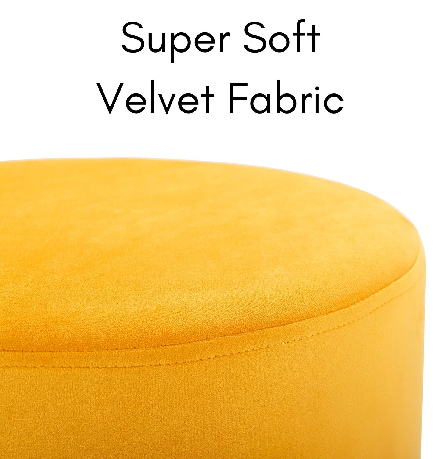 BIRDROCK HOME Round Ottoman Foot Stool – Modern Soft Padded Velvet Vanity Chair with Silver Metal Trim – Accent Chair or Foot Rest for Living Room, Bedroom, or Dressing Room (Yellow)