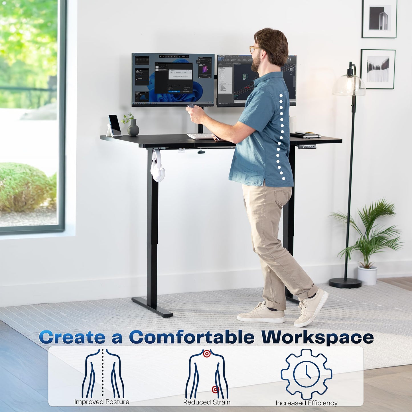 VIVO Electric 60 x 30 in Standing Desk, Memory Height Adjustment, 1B Series, Holds 220 lbs, Black Top Black Frame, DESK-KIT-1B6B-30