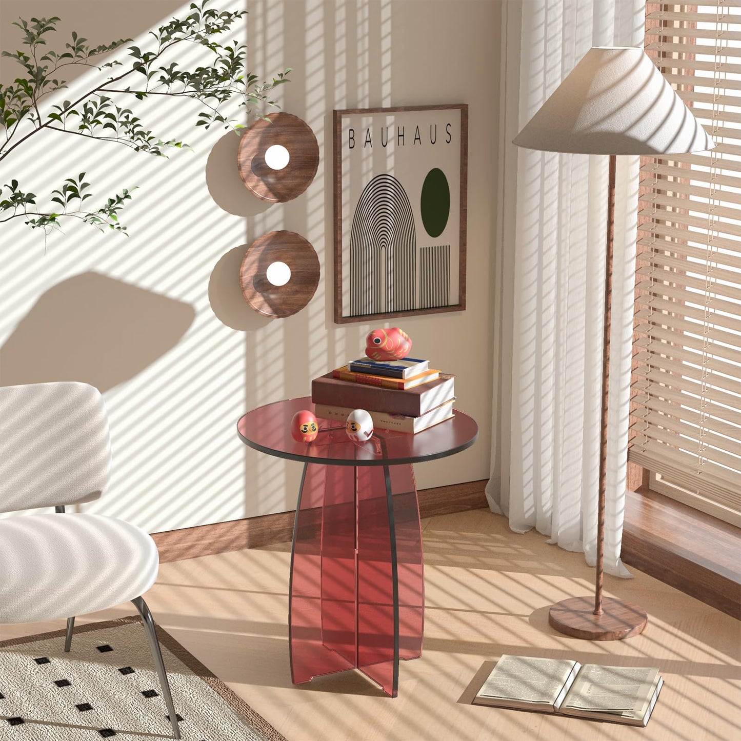 Dethan Red Acrylic End Table, Modern Lucite Side Table, Accent Table & Nightstand for Living Room, Bedroom & Sofa Side, Stylish Home Furniture, 20 x 20 x 21.1 in