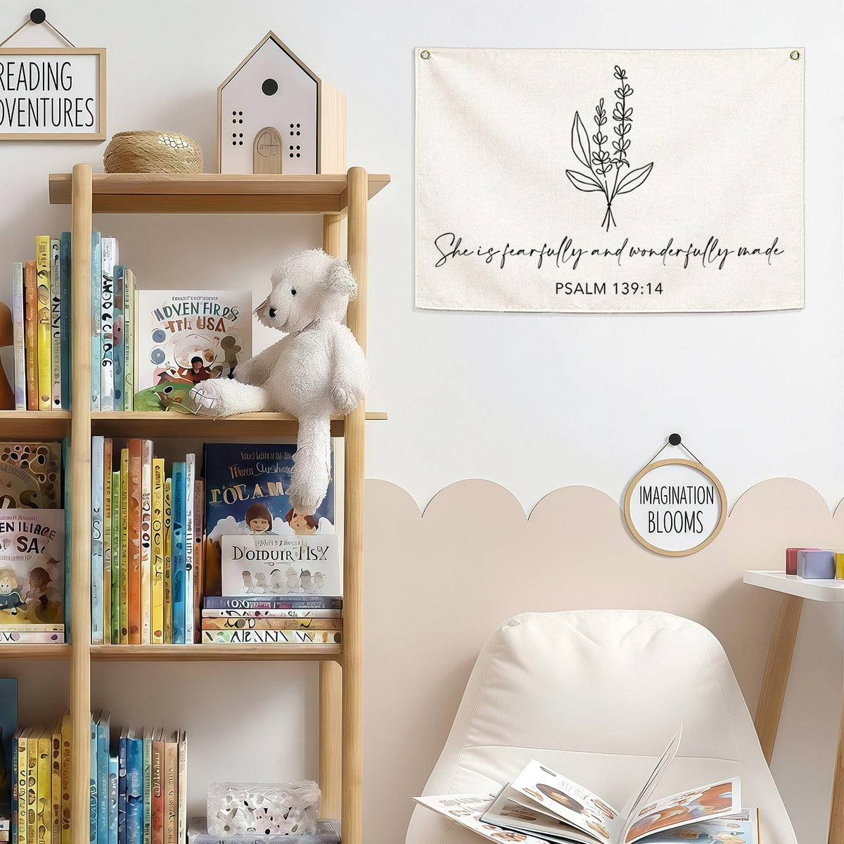 Nursery Scripture Bible Verse-Christian Botanical Decor-Rectangular Banner Flag Poster Wall Decor for Nursery,Bedroom,Playroom,Baby Kids Girl Boy Teen-Christmas Gift-28.5"L×20"W