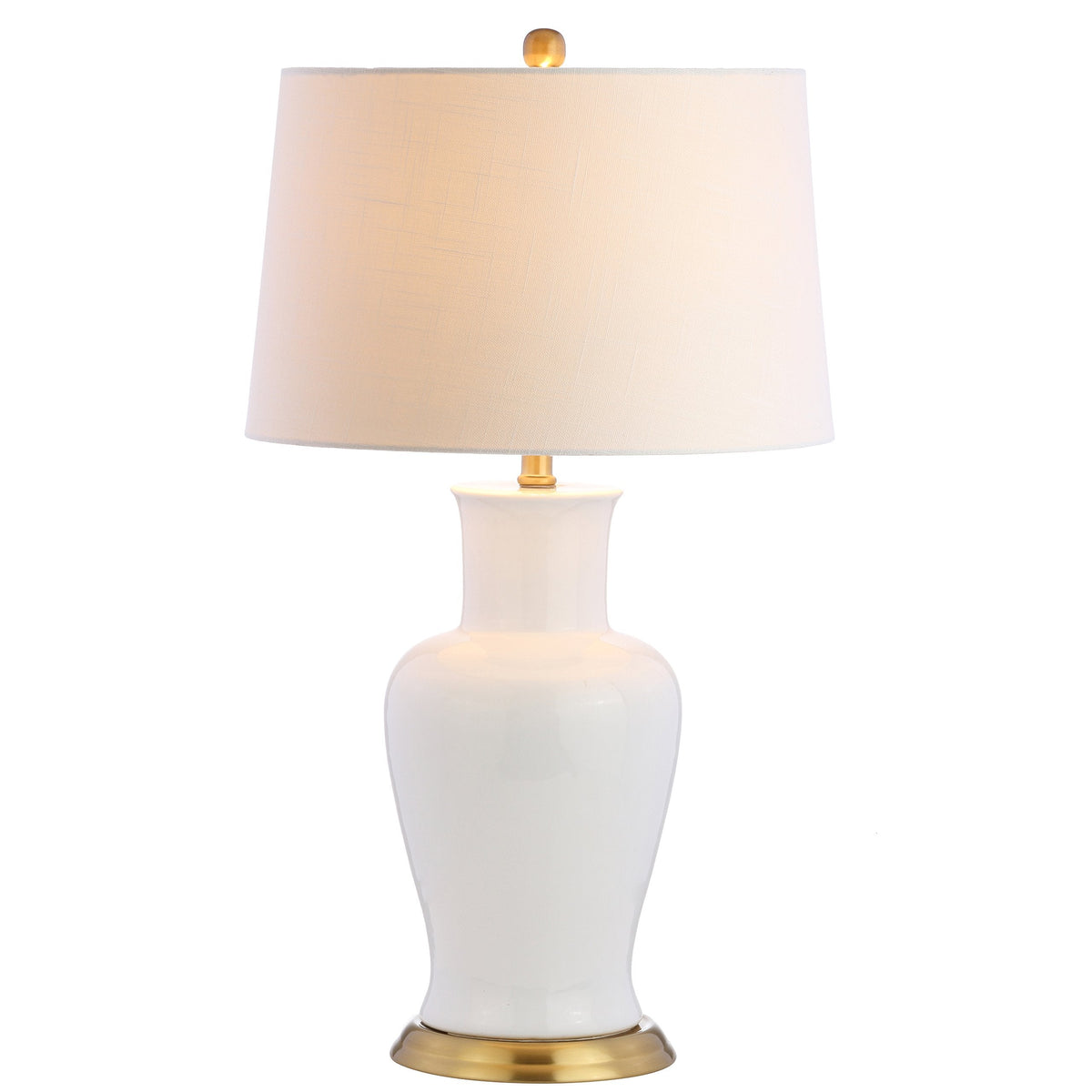 JONATHAN Y 29" White/Gold Traditional Ceramic Urn LED Table Lamp for Bedroom Decor, White Linen Drum Shade, Classic Nightstand Lamp for Living Room, LED Bulb Included JYL4026A
