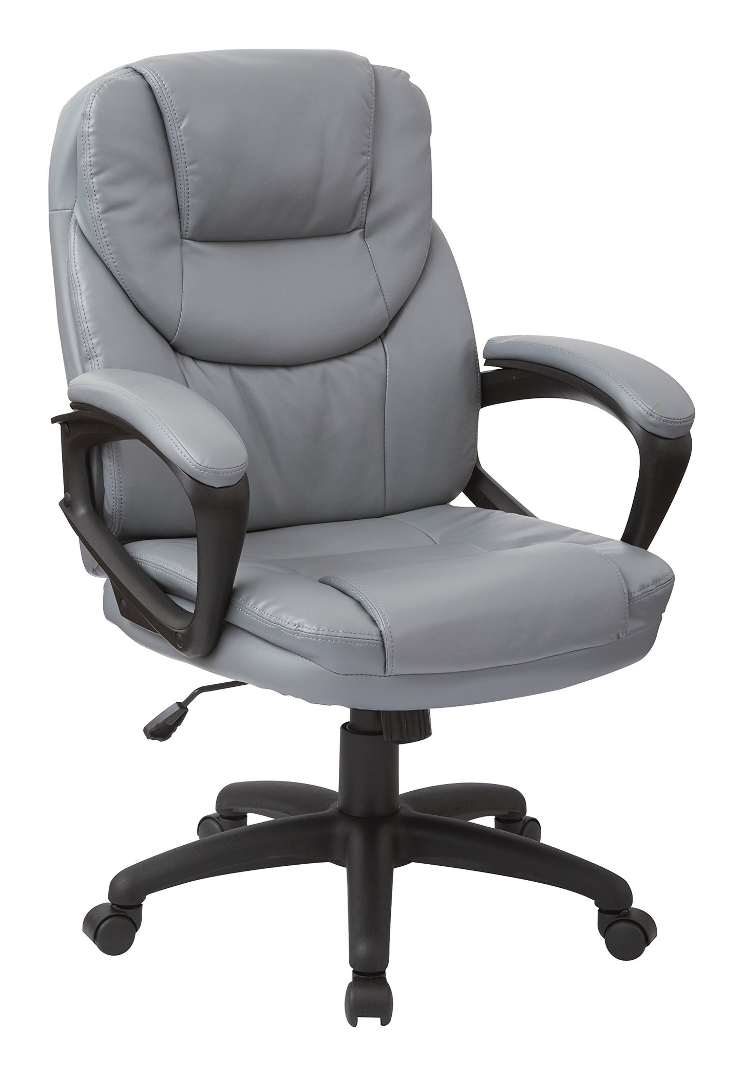 Office Star FL Series Faux Leather Manager's Adjustable Office Chair with Lumbar Support and Padded Arms, Charcoal Grey