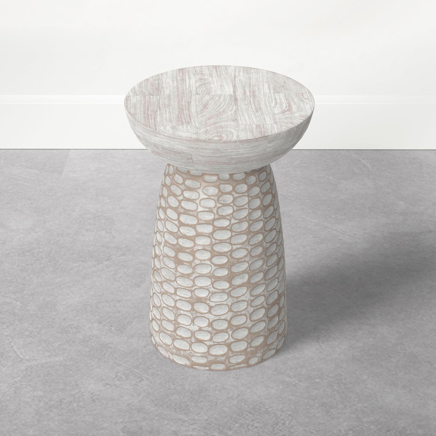 SIMPLIHOME Boyd End Table - 13 inch Wide Solid Mango Wood Round Accent Table in Distressed White, Handcrafted Contemporary Nightstand or Lamp Stand for Living Room, Bedroom, or Office, Assembled