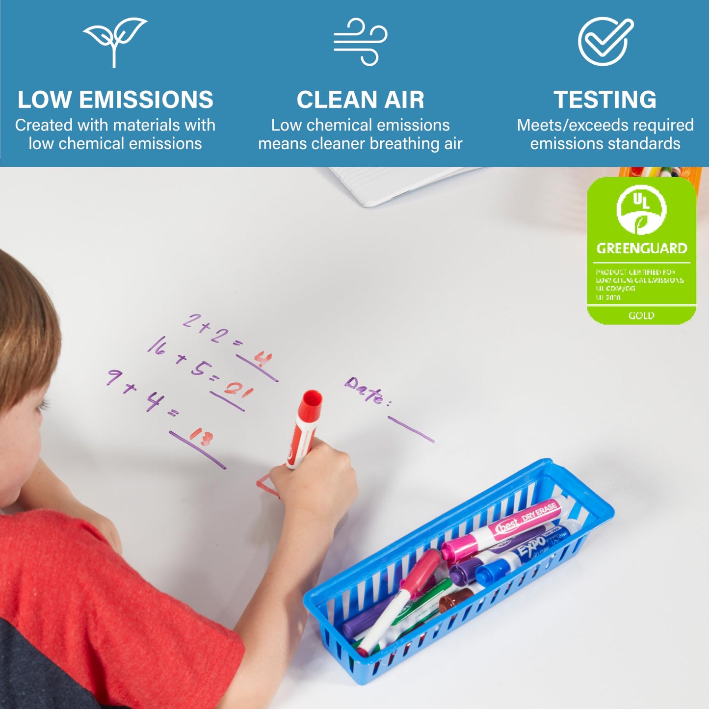 FDP Dry-Erase Rectangle Activity School and Office Table (30 x 48 inch), Standard Legs with Ball Glides Adjustable Height 19-30 inches - Whiteboard Top and Black Edge