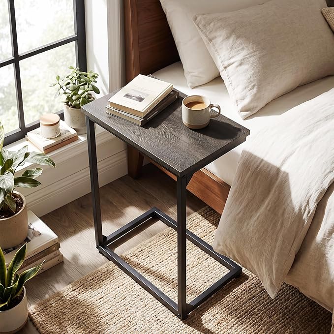 AMHANCIBLE C Shaped End Tables Set of 2, Couch Side Tables that Slide Under Sofa