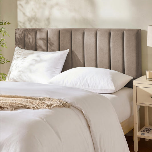 Hearth & Harbor Upholstered Queen Headboard - Easy Assemble Channel Stitched Headboard Queen Size - Wall Mounted Headboards with 3D Soundproof Wall Panels Peel & Stick Floating Headboards, Mocha