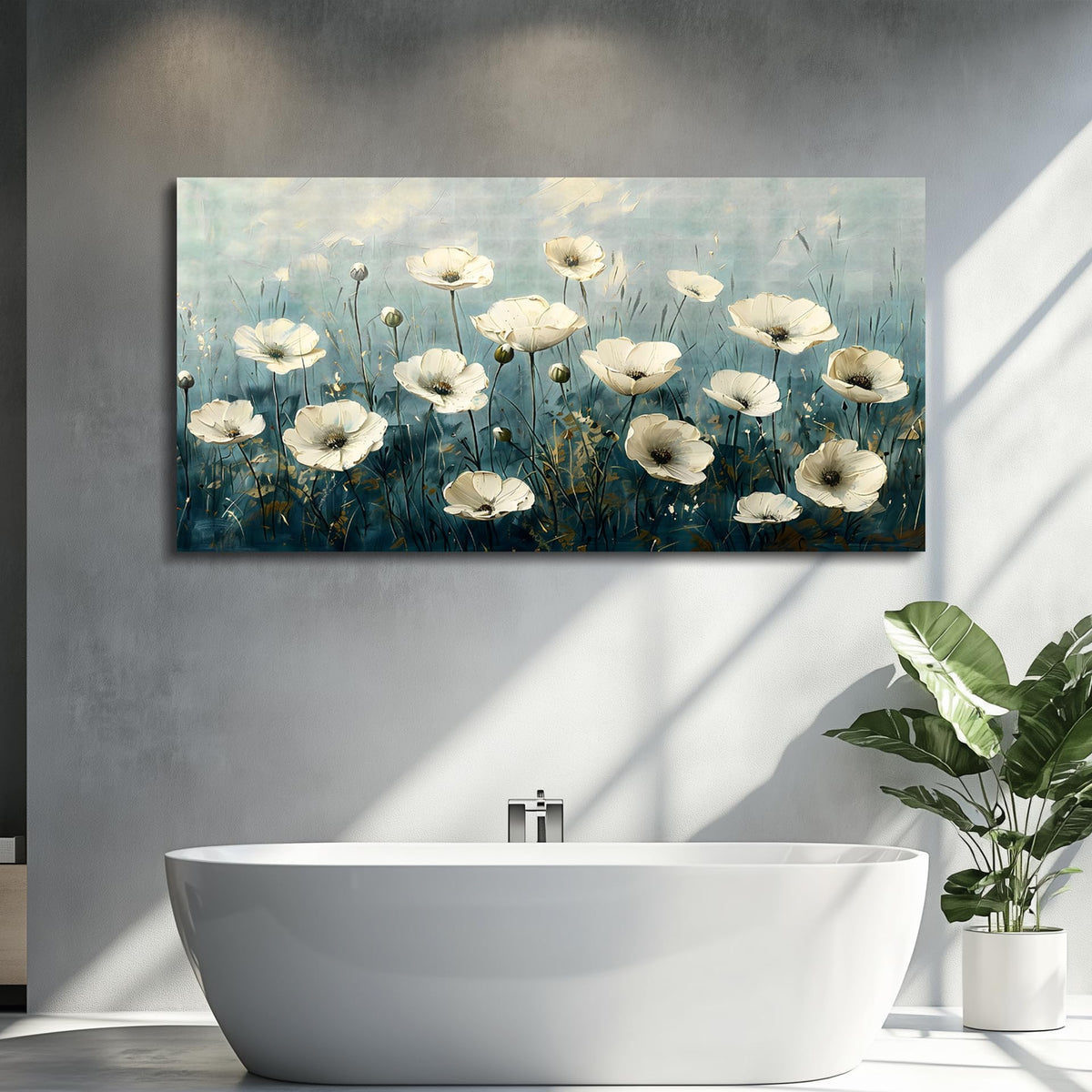 FUHAIHUA Canvas Wall Decor For Bedroom Wall Art For Living Room Office Decorations White Flowers Landscape Painting Modern Wall Pictures Artwork Farmhouse Posters Ready To Hang Home Decor 20x40 In