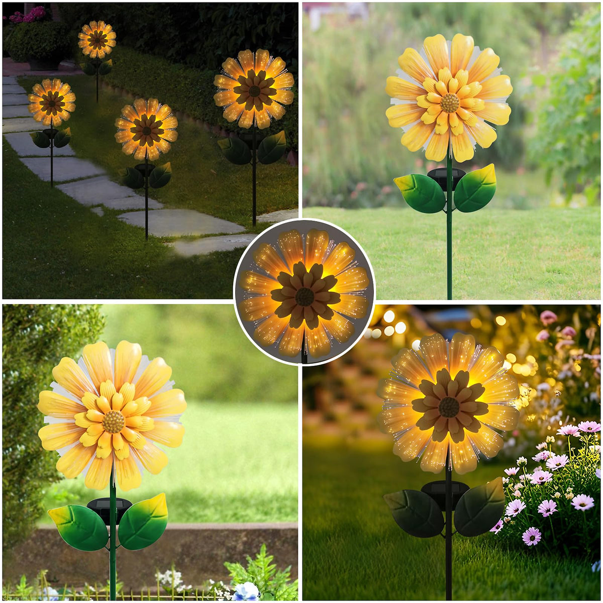 TSTGEE Solar Garden Stake Solar Flower with Fiber Lights Metal Sunflower Decorative Outdoor Lights Waterproof for Pathway Yard Lawn,Garden Gifts for Women,Mom,Grandma