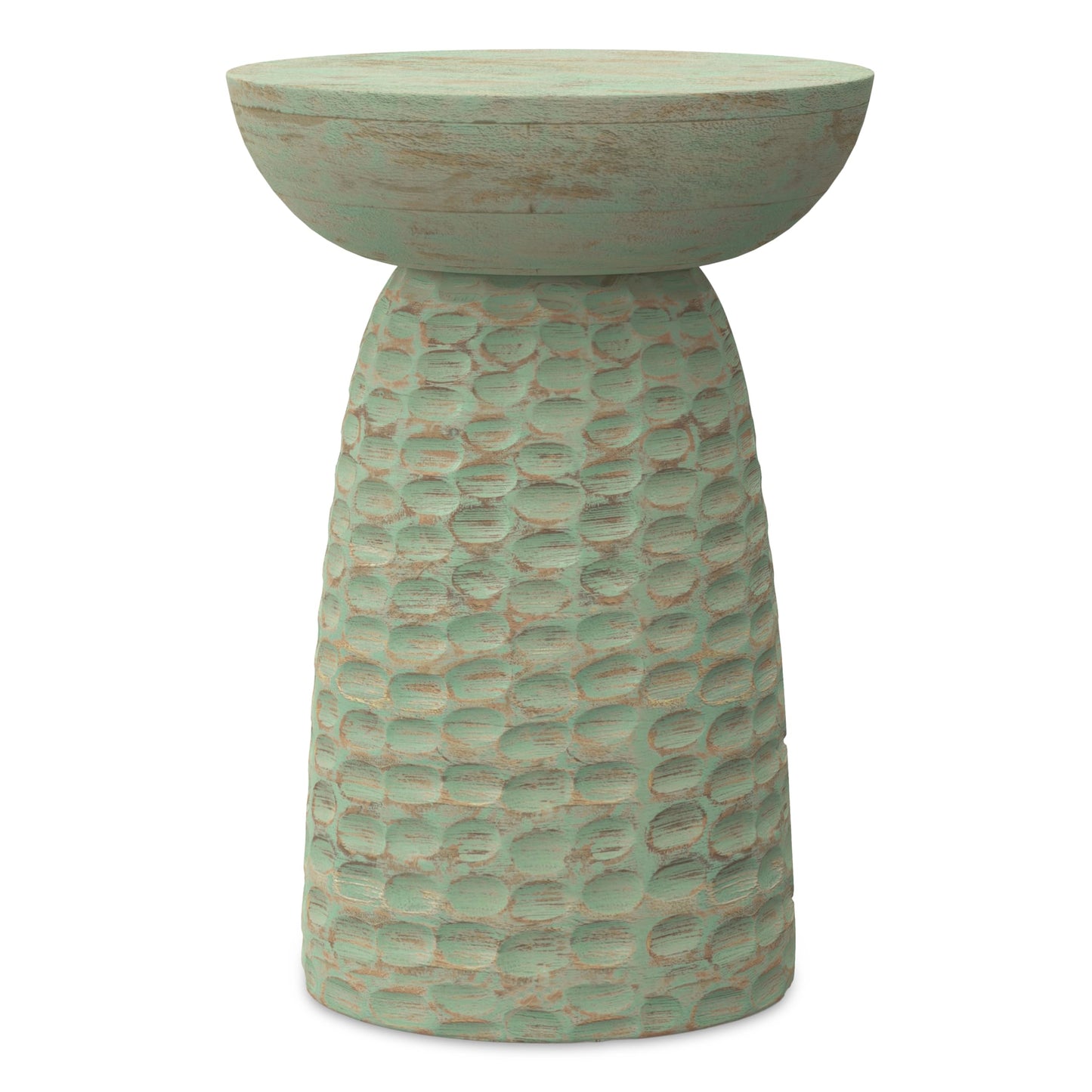 SIMPLIHOME Boyd End Table - 13" Wide x 18" High Solid Mango Wood Round Accent Table in Green Wash, Handcrafted Contemporary Nightstand or Lamp Stand for Living Room, Bedroom, or Office, Assembled