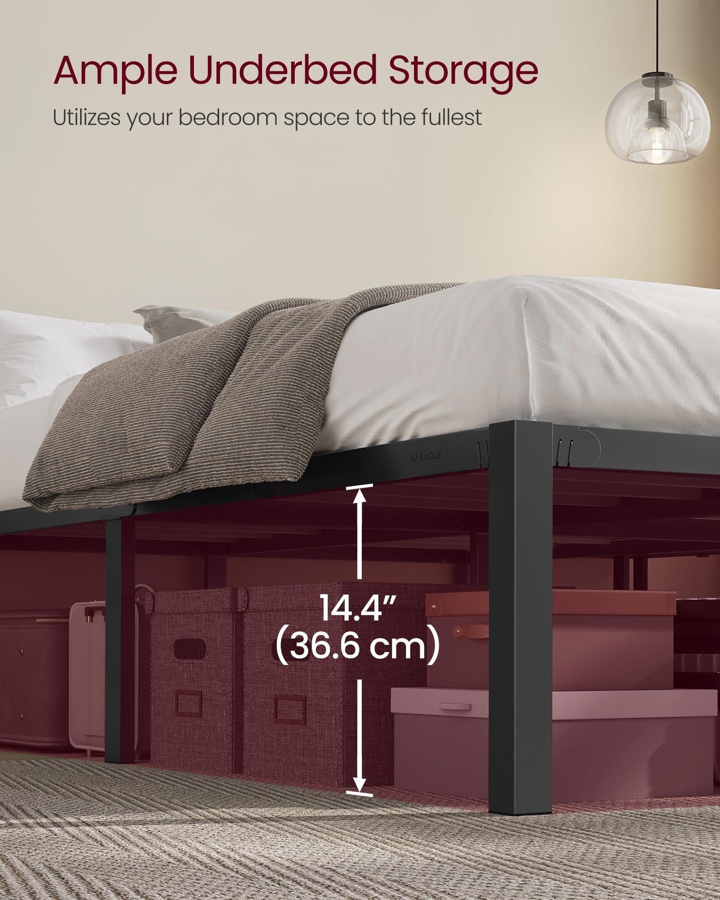 VASAGLE Superfast Assembly, Metal Full Bed Frame, Heavy-Duty Platform Bed Frame Full Size, 1500 lb Weight Capacity, Steel Slats, No Box Spring Needed, Ink Black and Forest Green URMB872B01