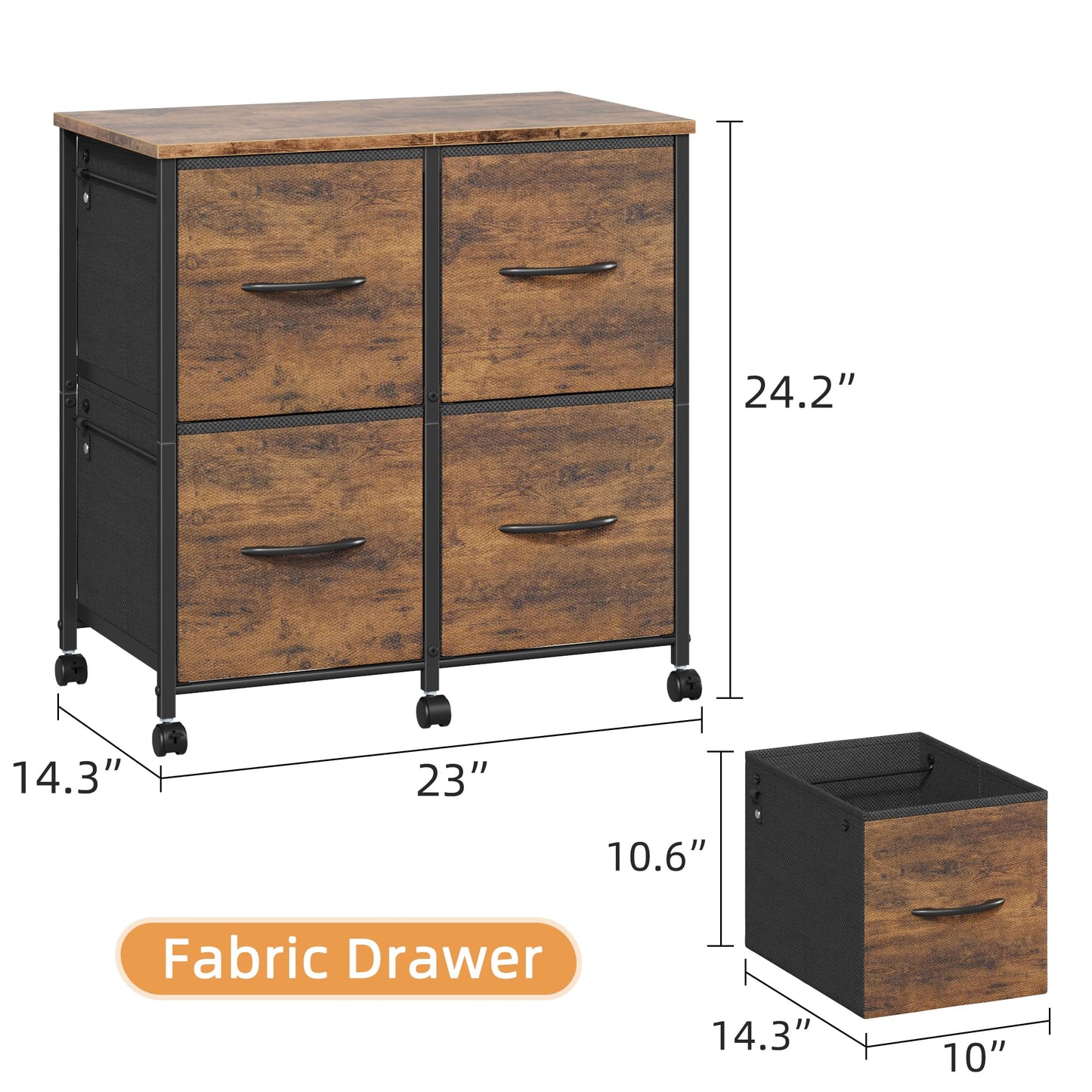 HIGDBFE 4 Drawer Lateral File Cabinet, Mobile Filing Cabinet for Large Printer, Home Office Functional Office Storage Cabinet & Printer Stand, Fits Letter/A4, No Legal, Fabric Drawer, Rustic Brown