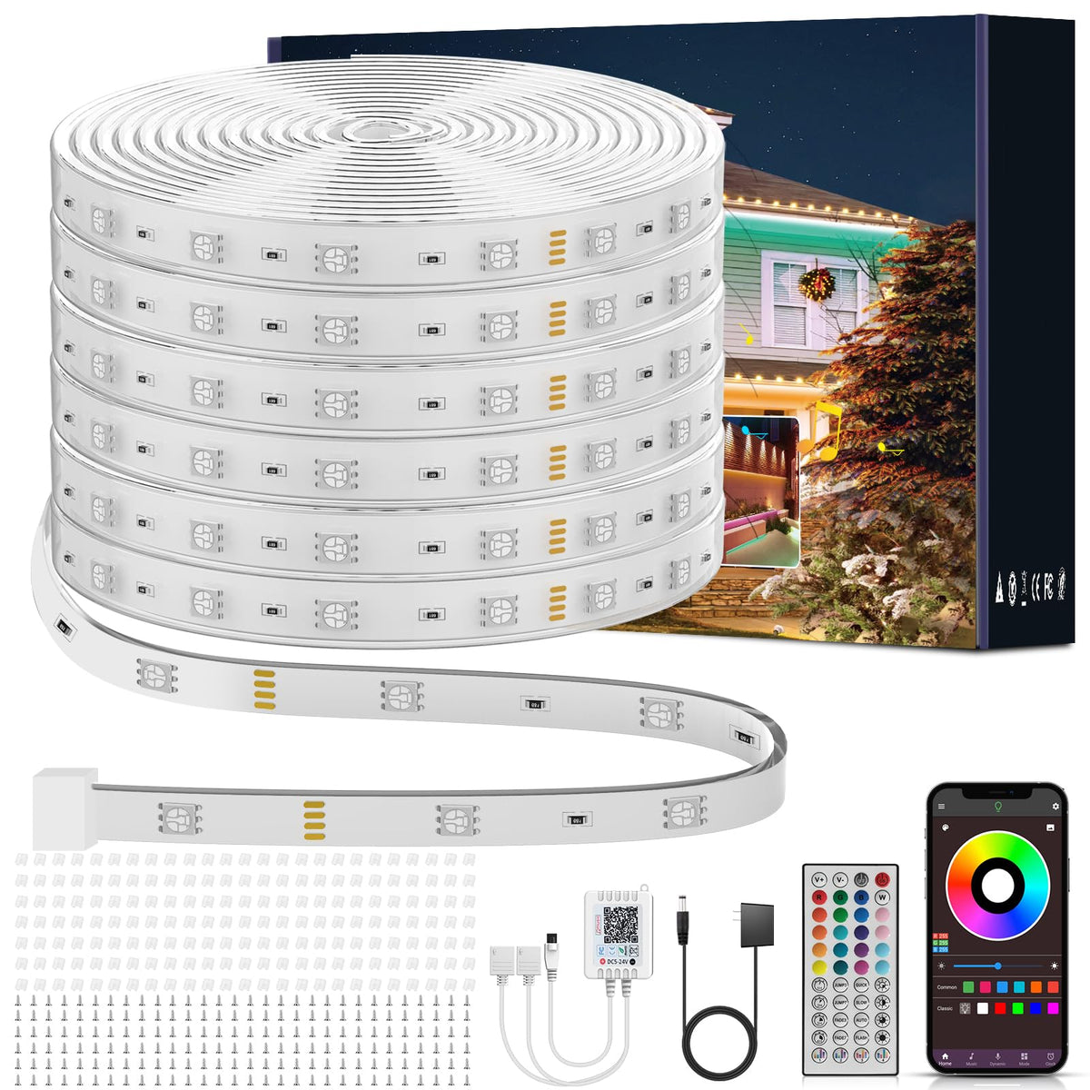 Ledagic Outdoor Led Strip Lights Waterproof 400ft, Ip68 Outside Led Light Strip Waterproof with Remote and App Control, Exterior Music Syne RGB Led Rope Lights for Bathroom, Party Home Decor (2*200ft)