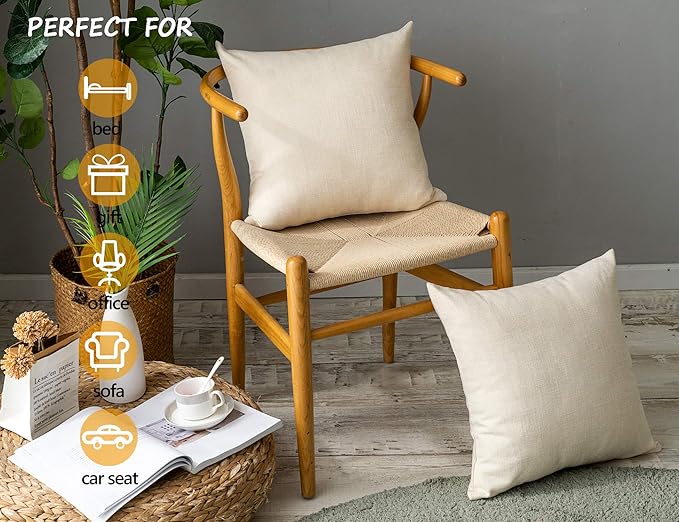 Stellhome Burlap Throw Pillow Covers Solid Farmhouse Linen Pillowcase
