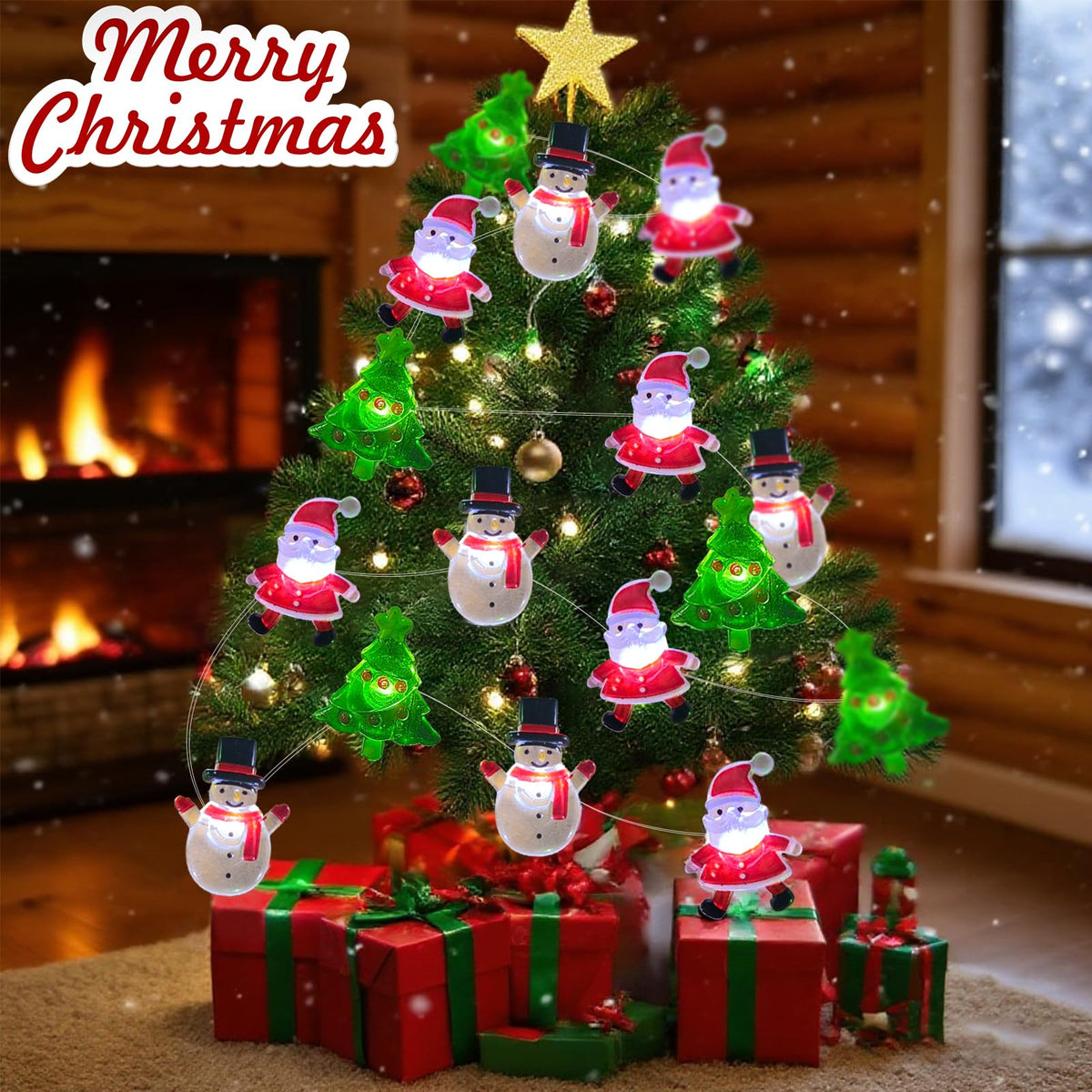 50 LED Snowman Santa Claus Christmas Tree String Lights- 17FT Christmas Fairy Lights with 8 Modes & Timer, Battery Operated Xmas Light for Indoor Outdoor Party Holiday Tree Bedroom Home Decor