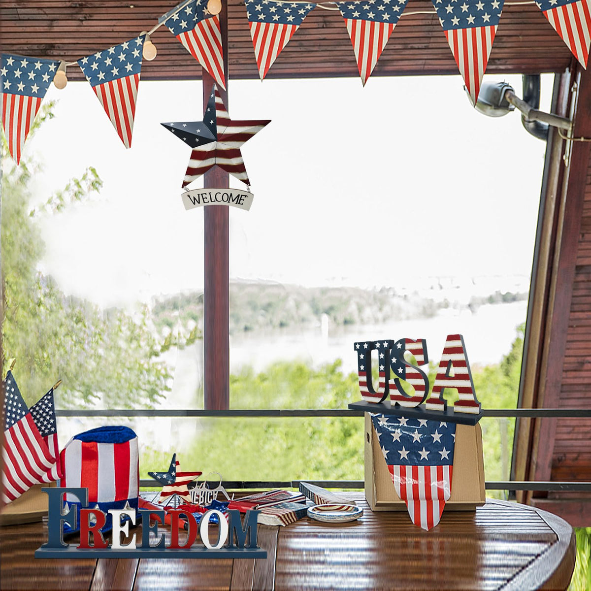 Linfevisi 12 Inch Barn Star Wall Decor Outdoor Patriotic Decorations Hanging Metal Stars American Flag 4th of July Memorial Day Texas Star Wall Art for Western Country Farmhouse Home(B)
