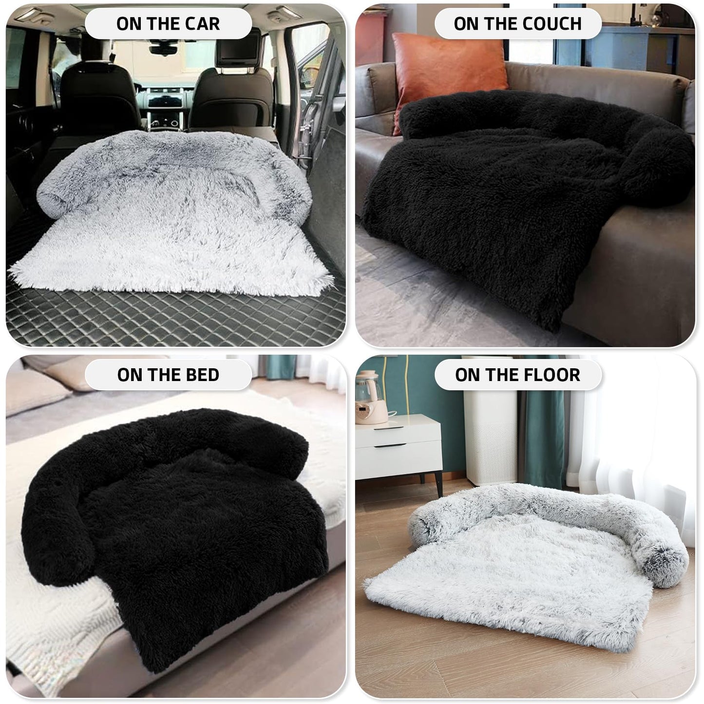 GGIB Calming Dog Bed Fluffy Plush Dog Mat for Furniture Protector with Removable Washable Cover for Large Medium Small Dogs and Cats (Large, Black)