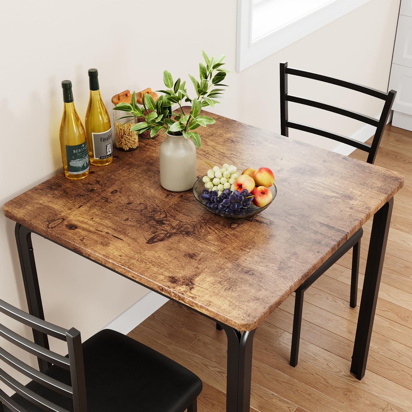 Dining Table for 2, Small Square kitchen Dinner Table Set for 2,Space Saving Wood Modern Dinette With Upholstered,Dining Room Furniture for Breakfast Nook, Apartment,Home Office Small Space,3 Piece