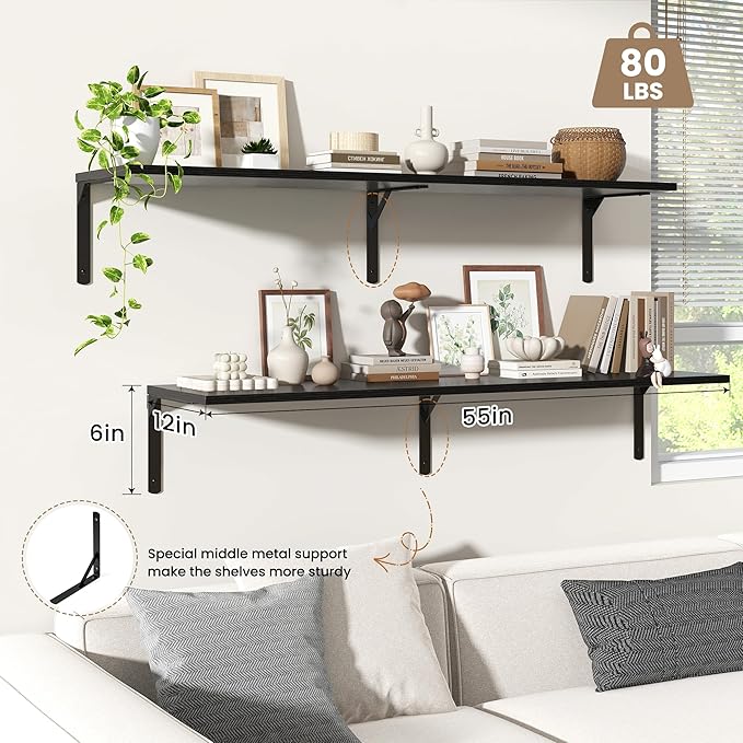 Fun Memories Floating Shelves for Wall, 12 Inch Deep Floating Shelves Set of 2