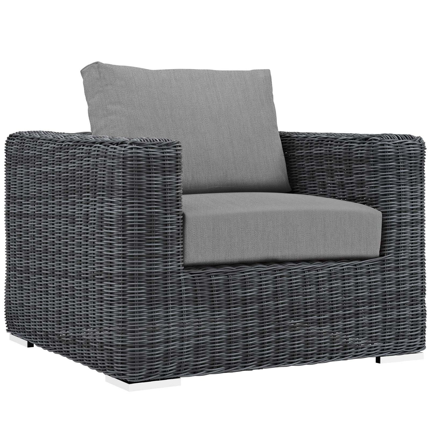 Modway Summon Wicker Rattan Outdoor Patio Sunbrella Armchair in Canvas Gray