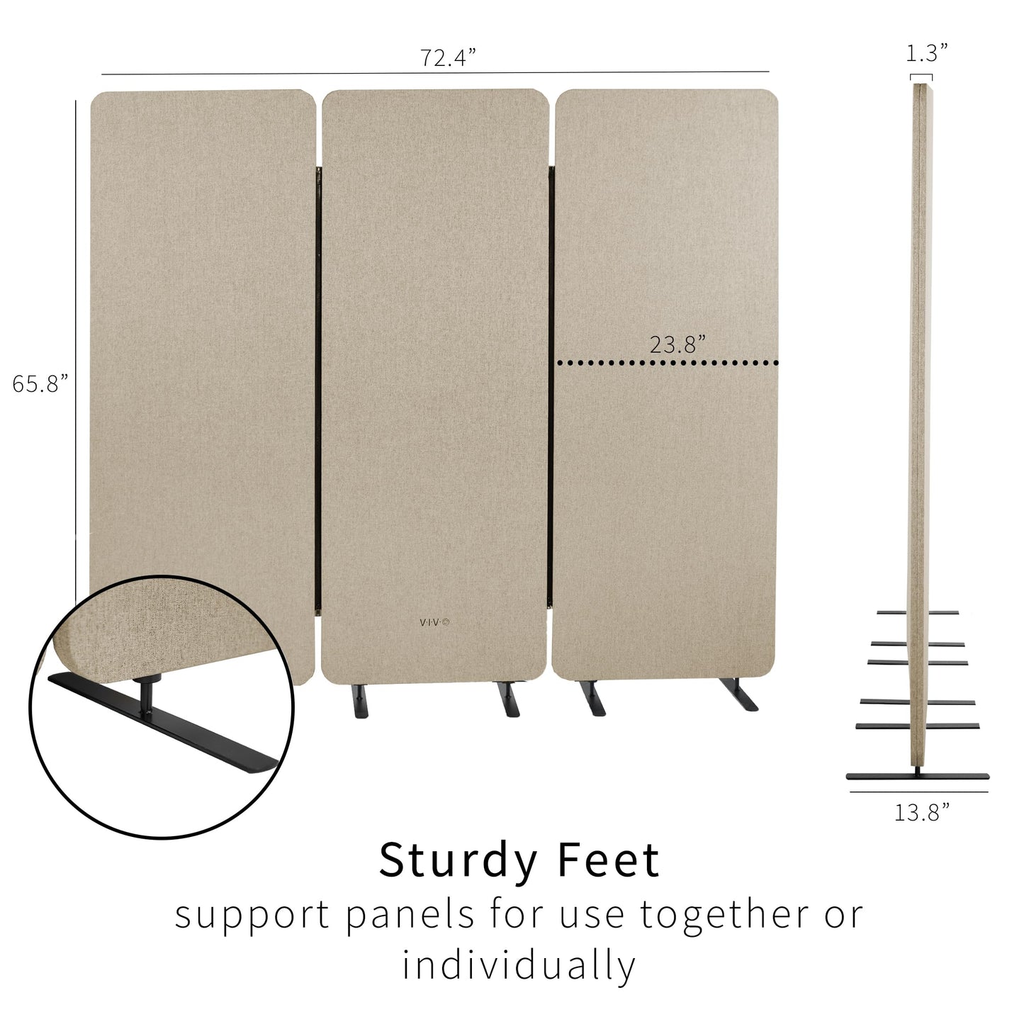 VIVO Freestanding 72 x 66 inch Privacy Panel, Cubicle Divider, Acoustic Wall Partition, x3 24 inch Panels, Beige, PP-3-T072BE