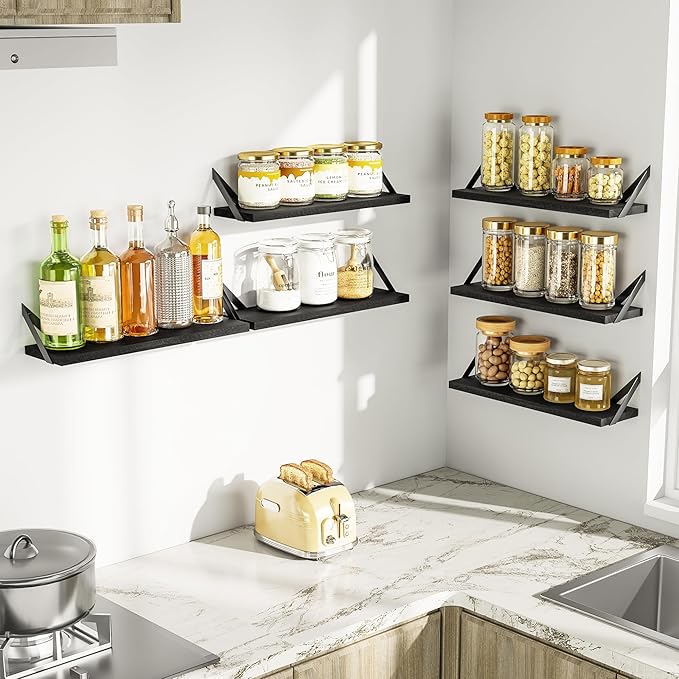 SRIWATANA Floating Shelves for Wall Decor, Wood Wall Shelves for Bathroom