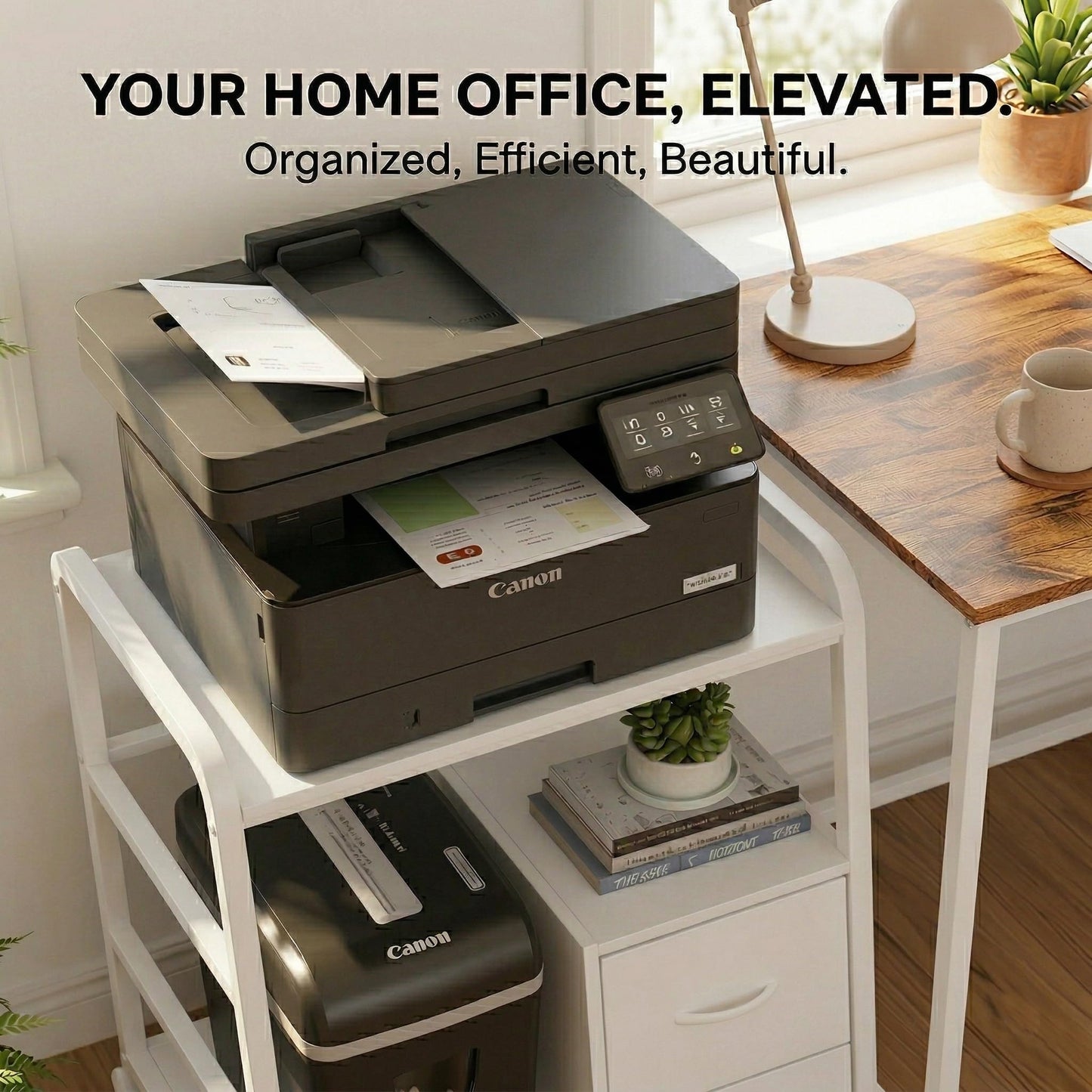 ZEXVIDA Printer Stand Featuring Fabric Drawers, Under Desk Host Computer Cabinet and Shredder Shelf, Heavy Duty Printer Stand with Storage Workstation Organization Printer Table for Home Office