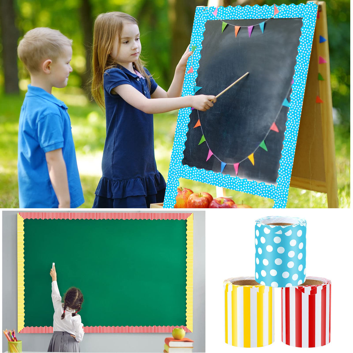 Kisston 120 Feet Bulletin Board Border Classroom Bulletin Board Decor Set Self Stick Back to School Chalkboard Whiteboard Decorations for School Office Classroom Decor Party Supplies