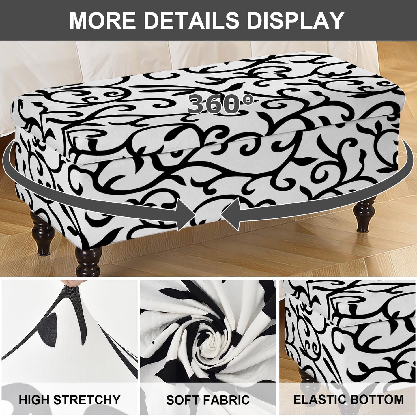 Eco-Ancheng Storage Ottoman Cover Rectangle Ottoman Slipcover Folding Storage Bench Cover Footrest Stool Slipcover Footstool Furniture Protector with Nonslip Elastic Bottom for Living Room (Medium 37)