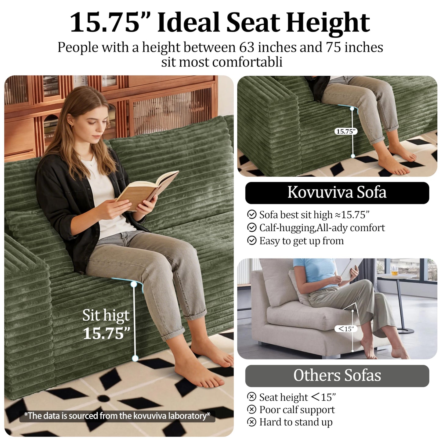 92.5" LSectional Sofa,Cloud Sectional Boneless Couches for Living Room, Couch with Deep Seat Oversized Right Facing Chaise, Memory Foam Compressed Spineless 3 Seater Sofa for Apartment
