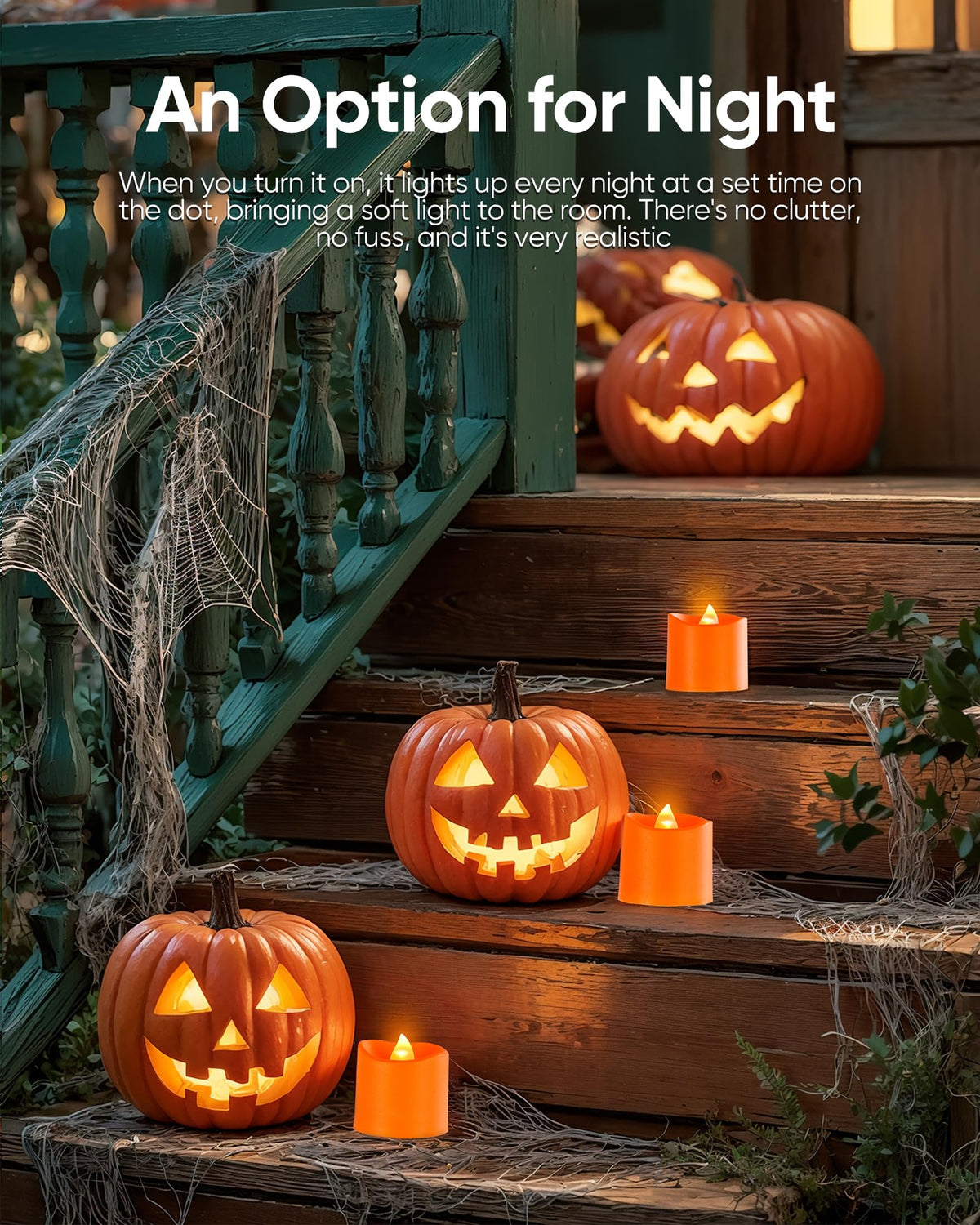 Homemory 12Pack 400+Hour Remote Control Flameless Candles, 2/4/6/8H Timer Led Votive Candles, Battery Operated Tea Lights for Wedding Table Centerpiece, Holidays, Halloween Pumpkins-Orange