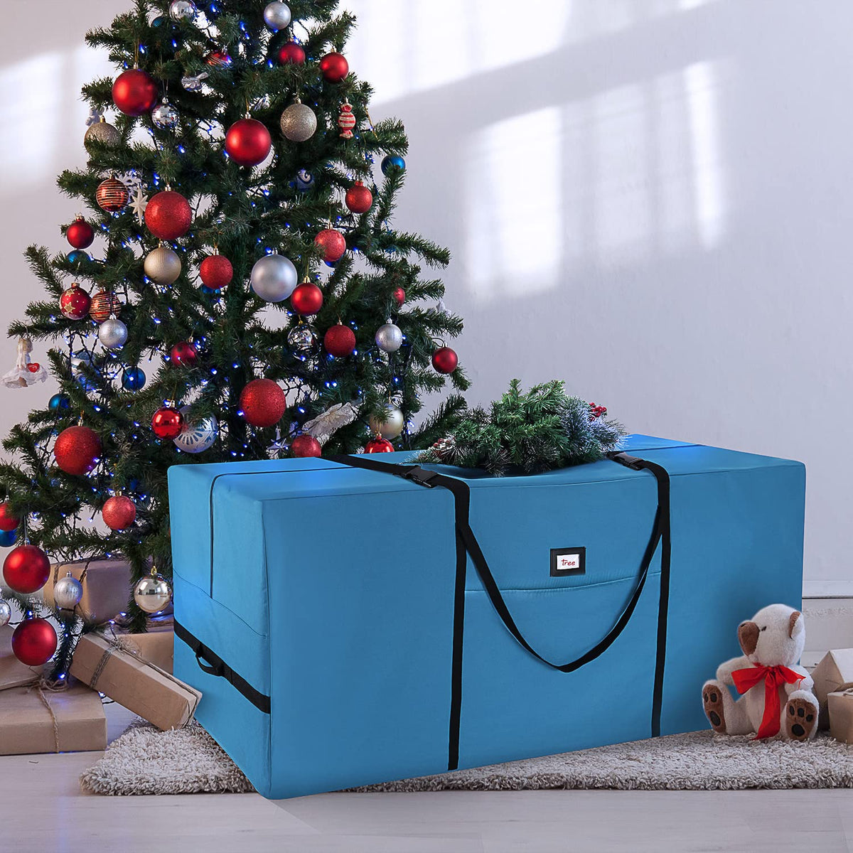 Hearth & Harbor 7.5 ft Christmas Tree Storage Bag - Artificial Christmas Tree Bag with Reinforced Handles, Dual Zipper, Wide Opening - Large Storage Container for Trees and Decorations, 2 Piece set