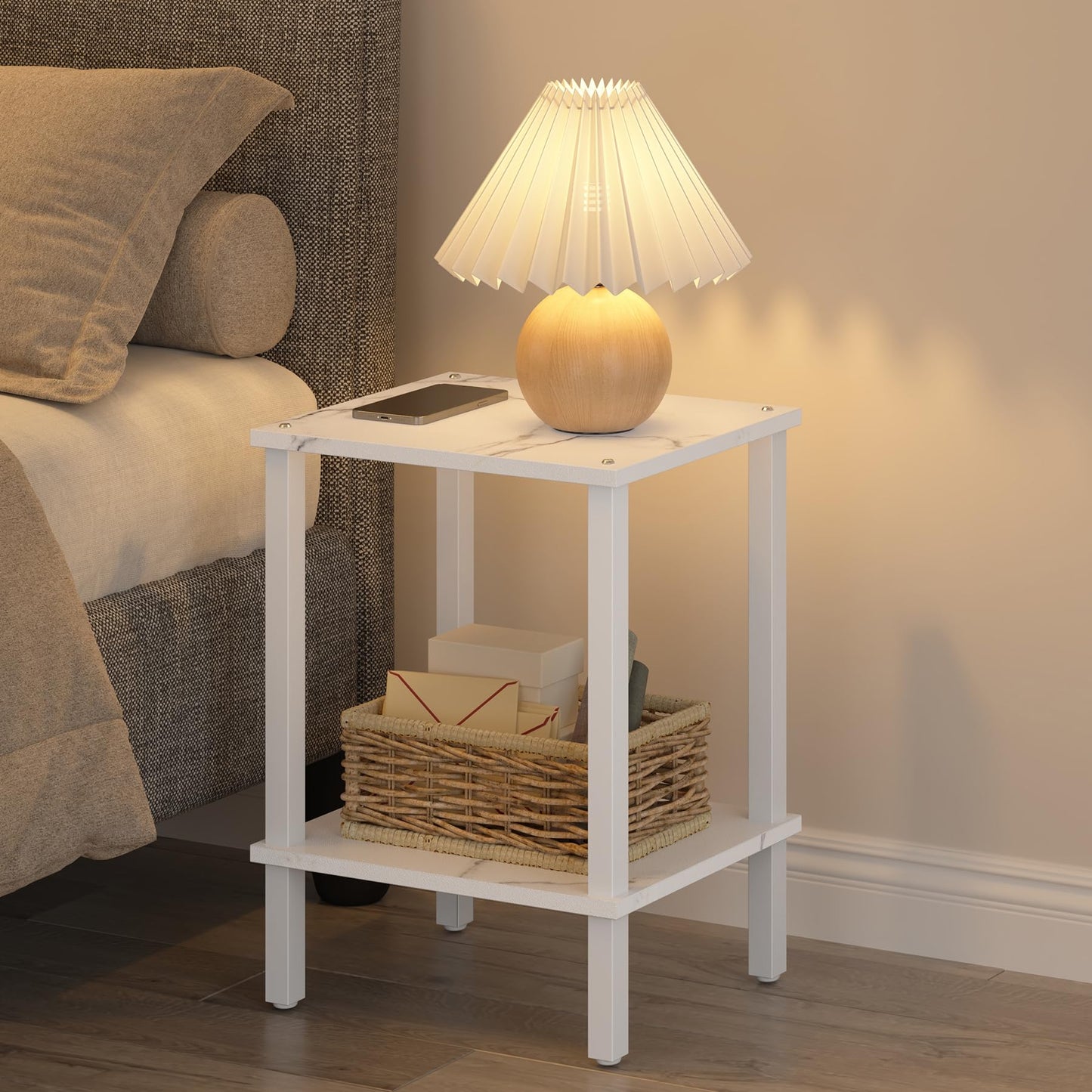 TUTOTAK End Table, Side Table, Nightstand, 2-Tier Storage Shelf, Sofa Side Table for Small Space, Living Room, Bed Room TB01BMW034