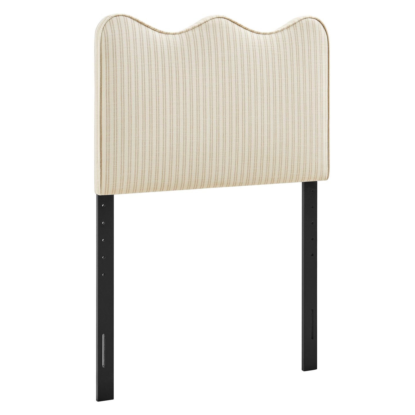 Monday Athena Striped Fabric Upholstered Twin Size Adjustable Headboard in Oatmeal Stripe - with Scalloped Wave Design and Soft Linen-Like Fabric