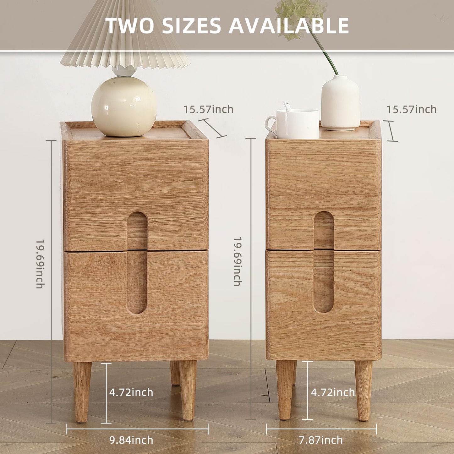 Fetuero Solid Wood Bedside Table Nightstands, Slim Narrow Oak Real Wooden Mid-Century Modern End Table with Drawers Luxury Side Table Durable Cabinet Organizer Furniture, Natural Color 7.87in Wide