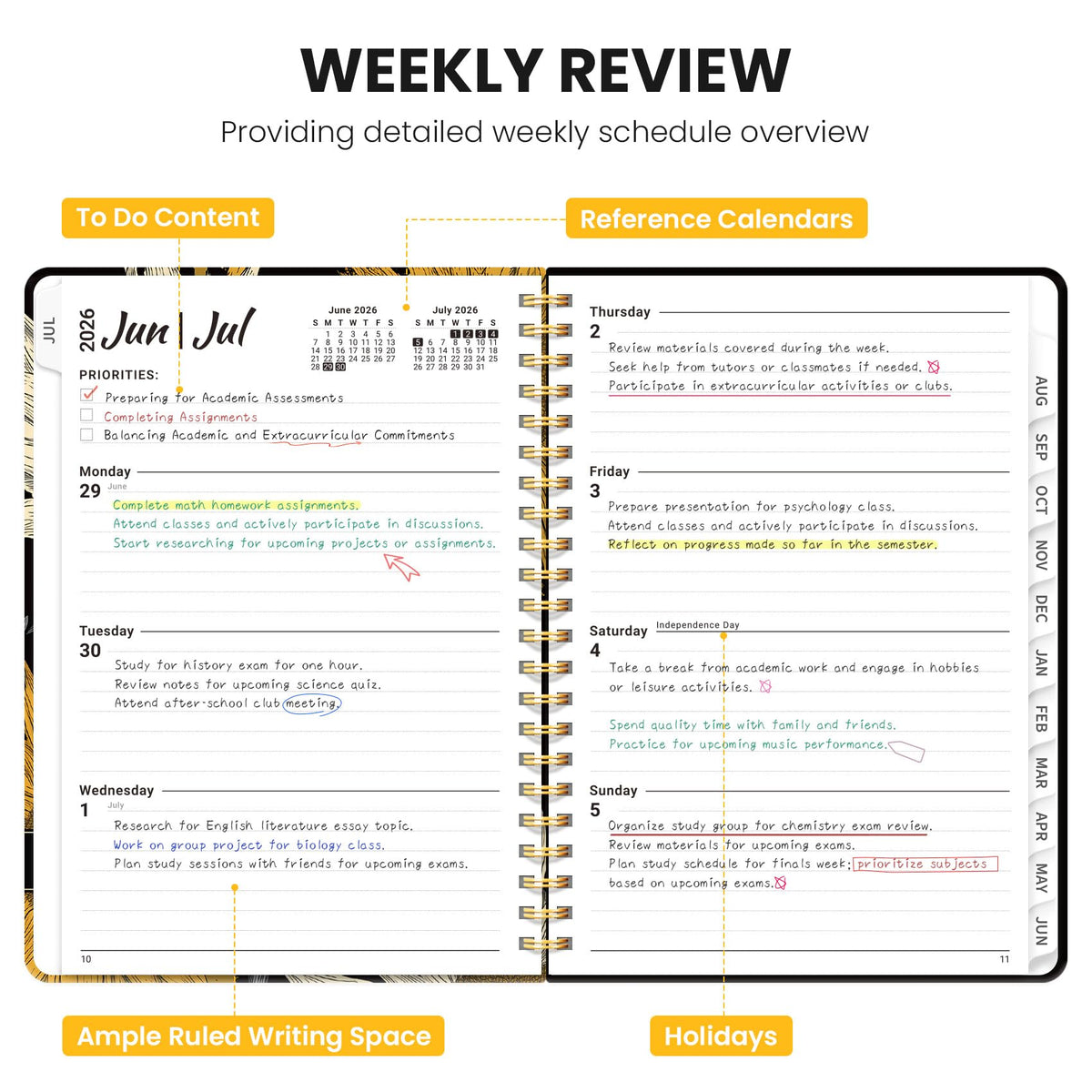 Academic Planner 2026-2027, Monthly and Weekly Calendar Planner, July 2026 - June 2027, Pretty Hardcover Teacher Student Planning Agenda Book with Tabs, Fit for School Office Supplies, 6.3" x 8.5", Nocturne Sunflowers