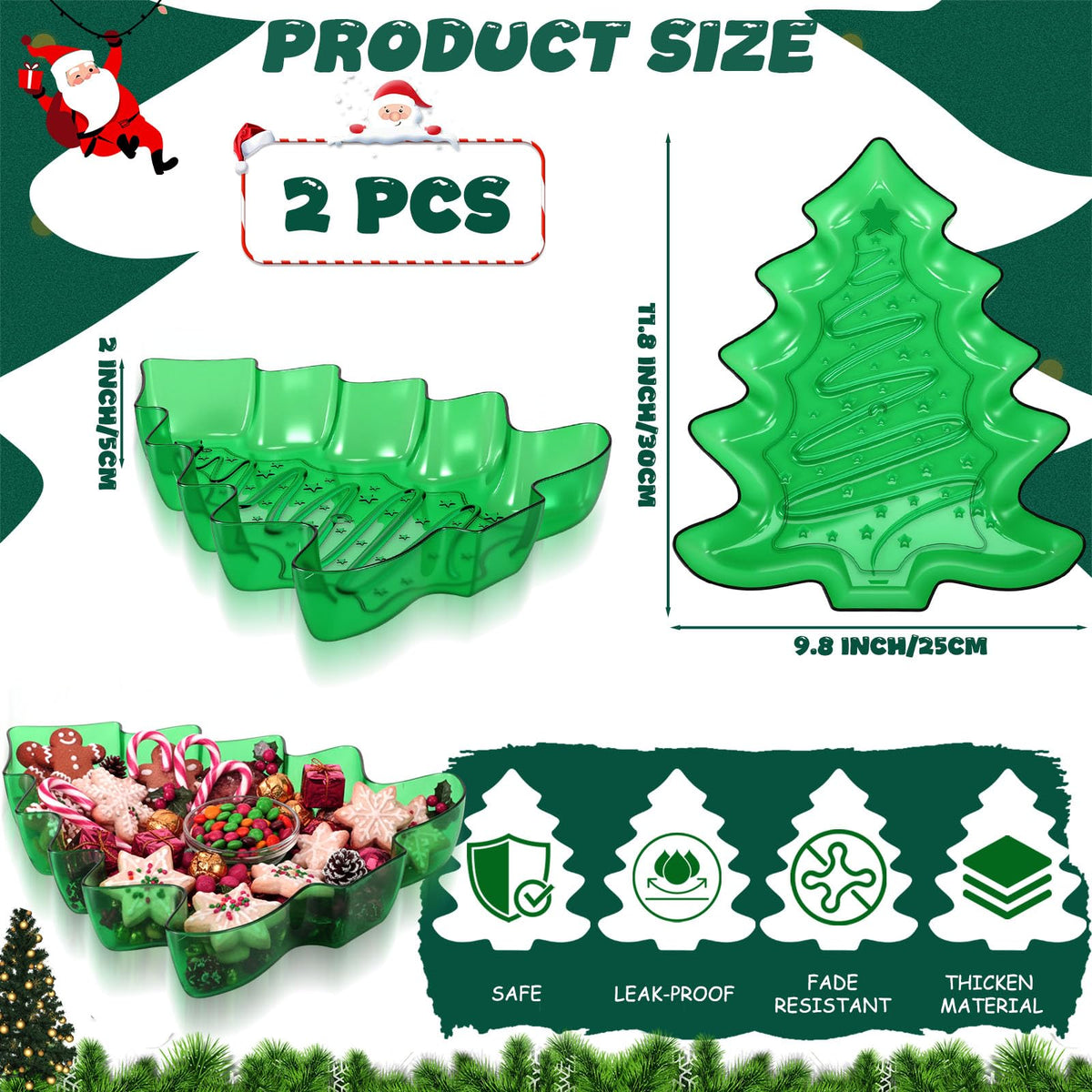 Wiwiqing 2 Pcs Christmas Tree Shaped Serving Tray Plastic Green Christmas Serving Platter Reusable Xmas Snack Tray Food Holder Appetizer Platter for Winter Xmas Themed Party Supplies Home Decoration