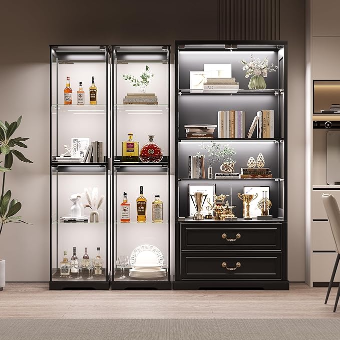 Glass Display Cabinet with Doors, Bookcase