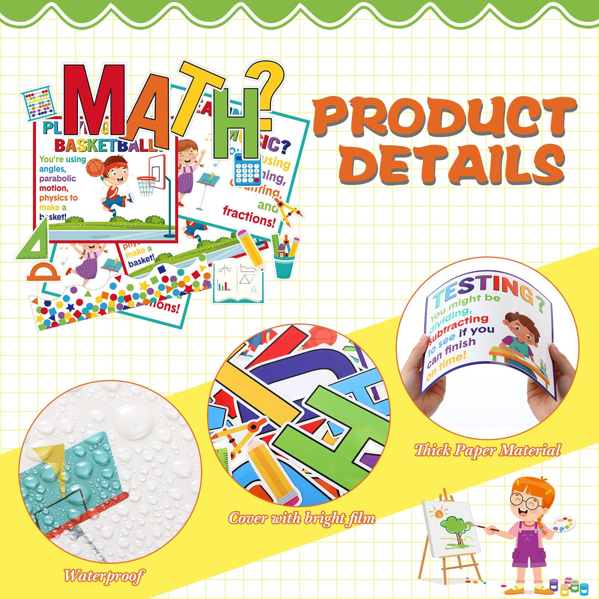 Pajean 85 Pcs Math Bulletin Board Set Math Posters Classroom Decorations for Elementary Middle High School Mathematics Education Posters Teacher Supplies (Boho)