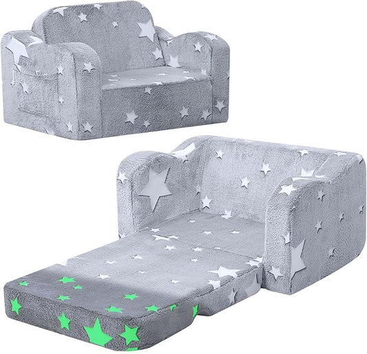 MeMoreCool Glowing Star Kids Chair, 2-in-1 Foldable Kids Couch