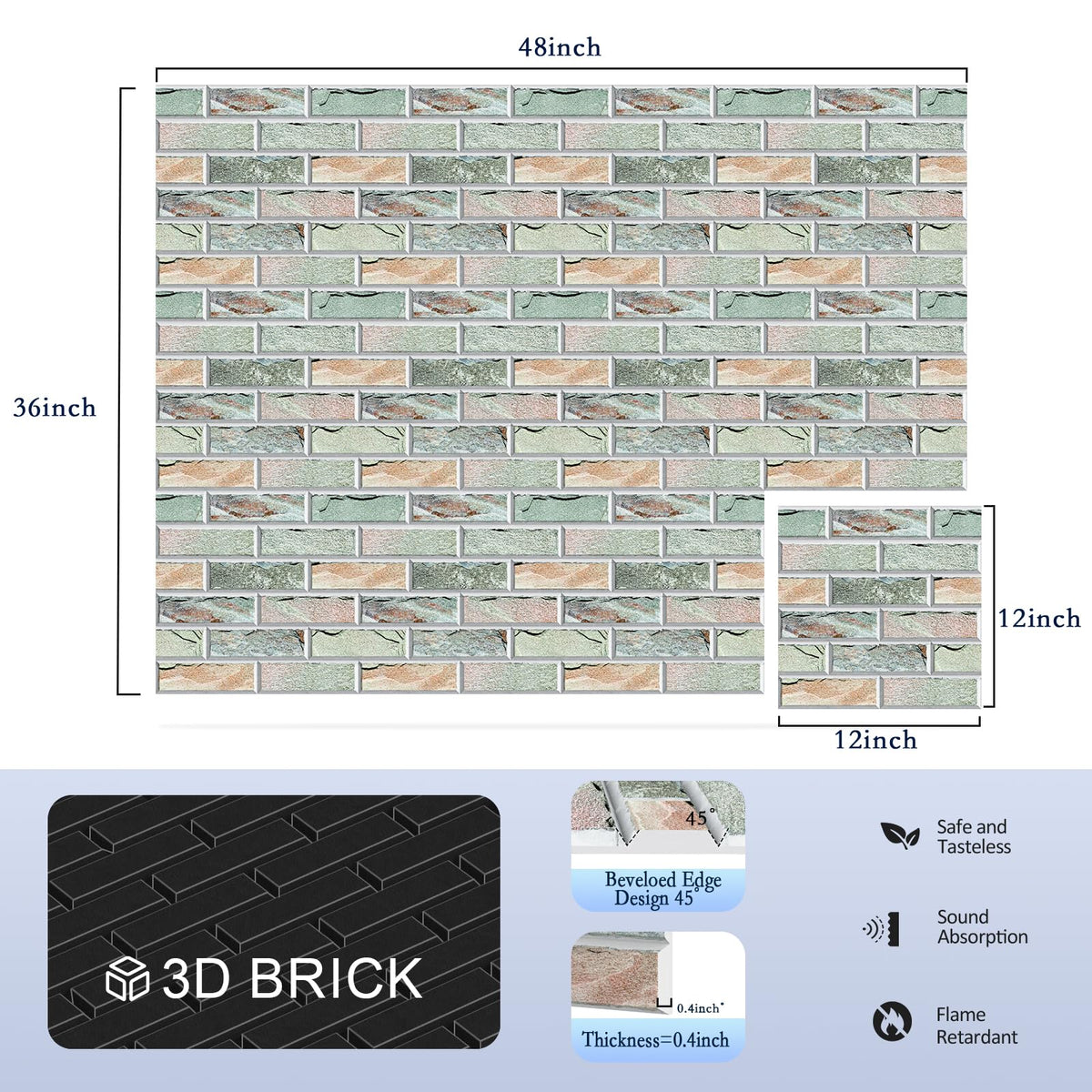 12Pack Acoustic Panels, Self-Adhesive 3D Brick Pattern Sound Proof Panels for Walls, Decorative Sound Dampening Wall Panels for Recording Studios, Offices, Home, 12"×12"×0.4", Stone