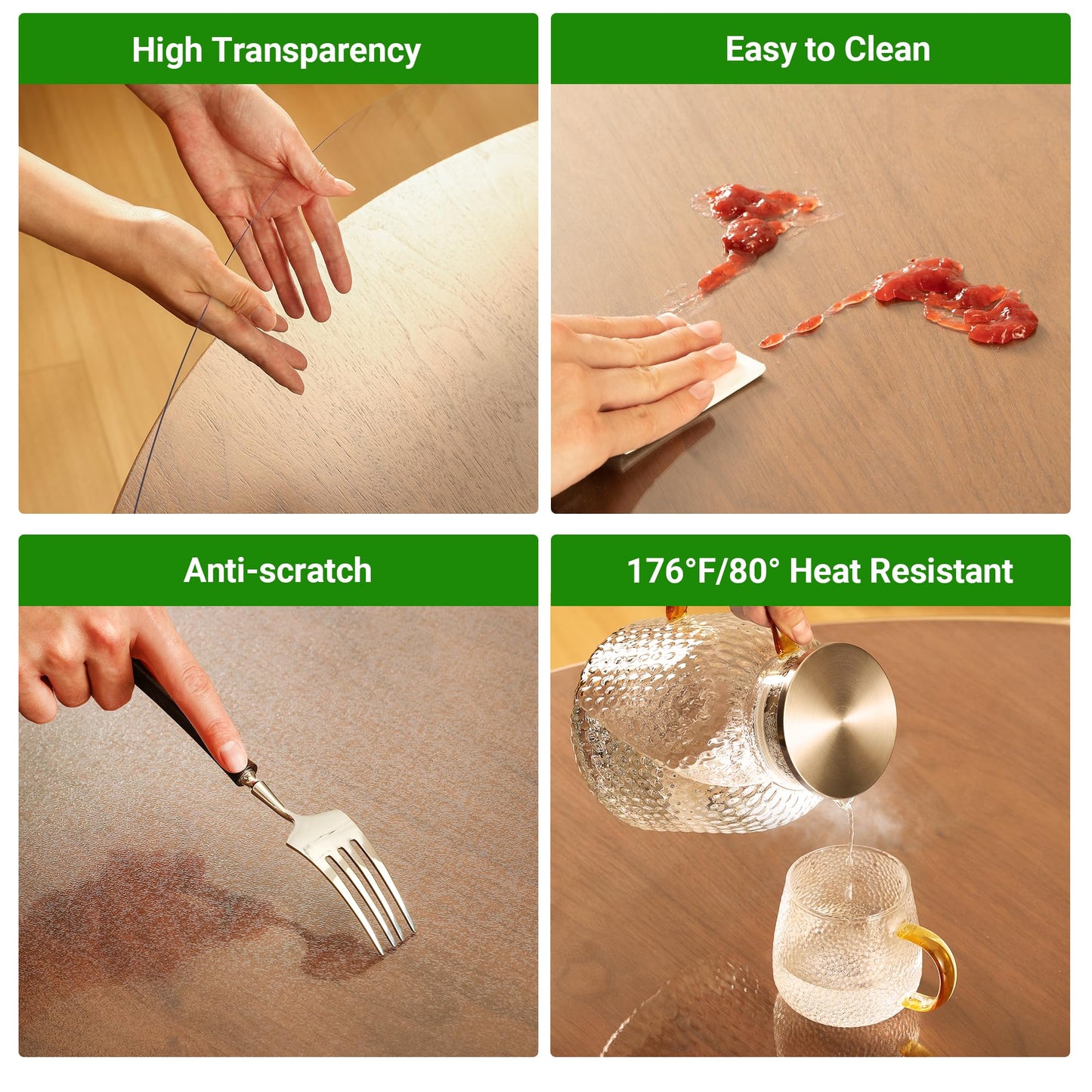 ETECHMART Clear Plastic Table Cover Protector,Thick Waterproof Transparent Table Protector for Dining Table, Non-Slip Heat Resistant Clear Desk Mat for Kitchen Office Rectangle 24 x 60'',2.0mm