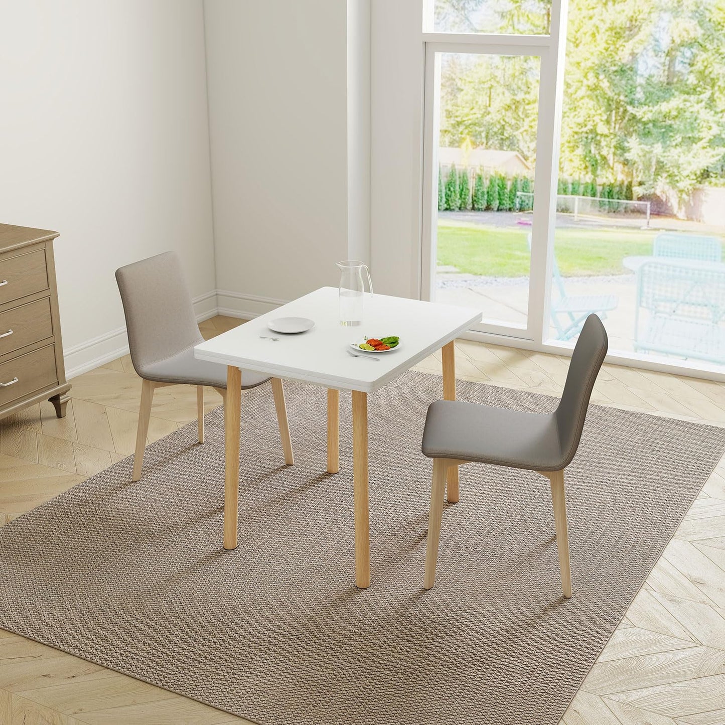 Rukulin 47" Wooden Foldable Kitchen Table Dining Table Rotating Table 4-6 People