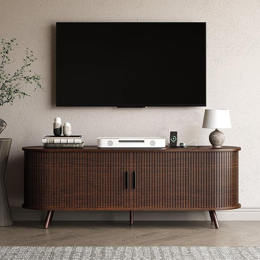 55 inch TV Stand with Power Outlet, Fluted Entertainment Center