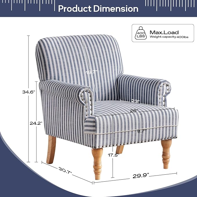 HUIMO Linen Fabric Accent Chair, Mid-Century Modern Armchair