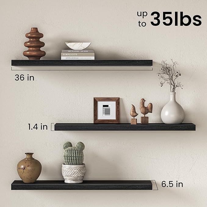 Fun Memories 36 Inch Floating Shelves Wall-Mounted, Rustic Wood Shelf