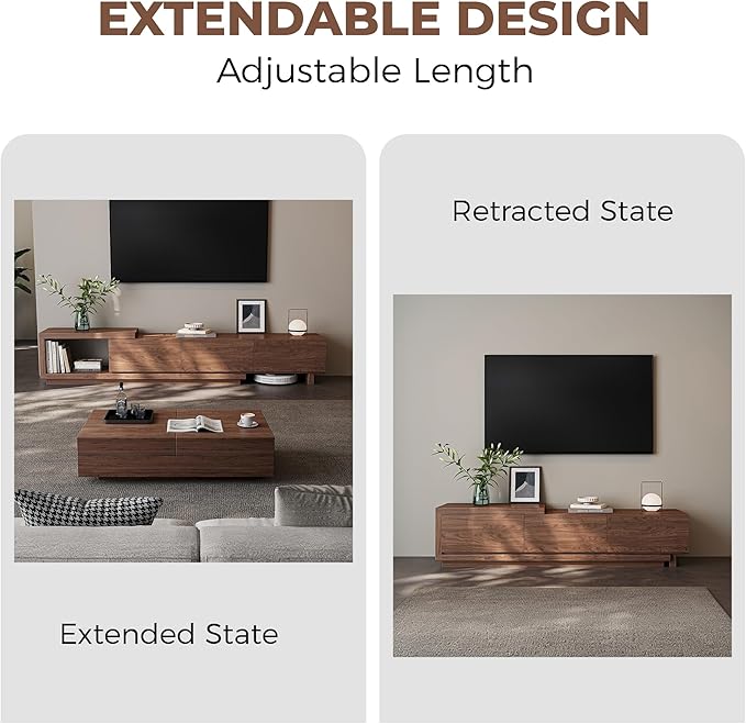 Extendable TV Stand for 65-100 Inches TVs – Walnut Entertainment Console