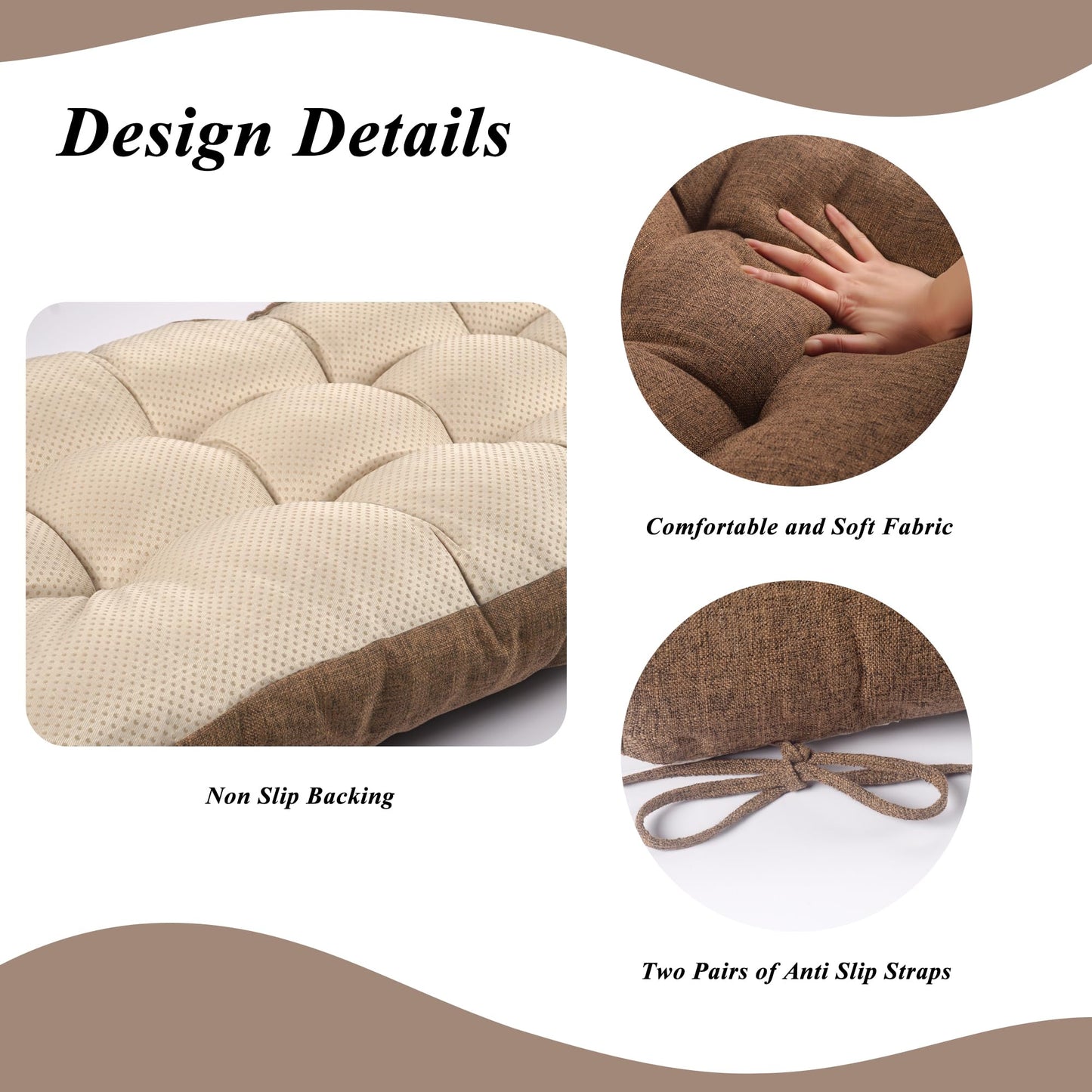 FlyGulls Bench Cushion for Indoor Furniture 48x19 inch Rectangle Bench Seat Cushion for Bay Window Entryway Bench Thick Textured Chair Cushion with Non-Slip Backing 1 Pack, Light Brown